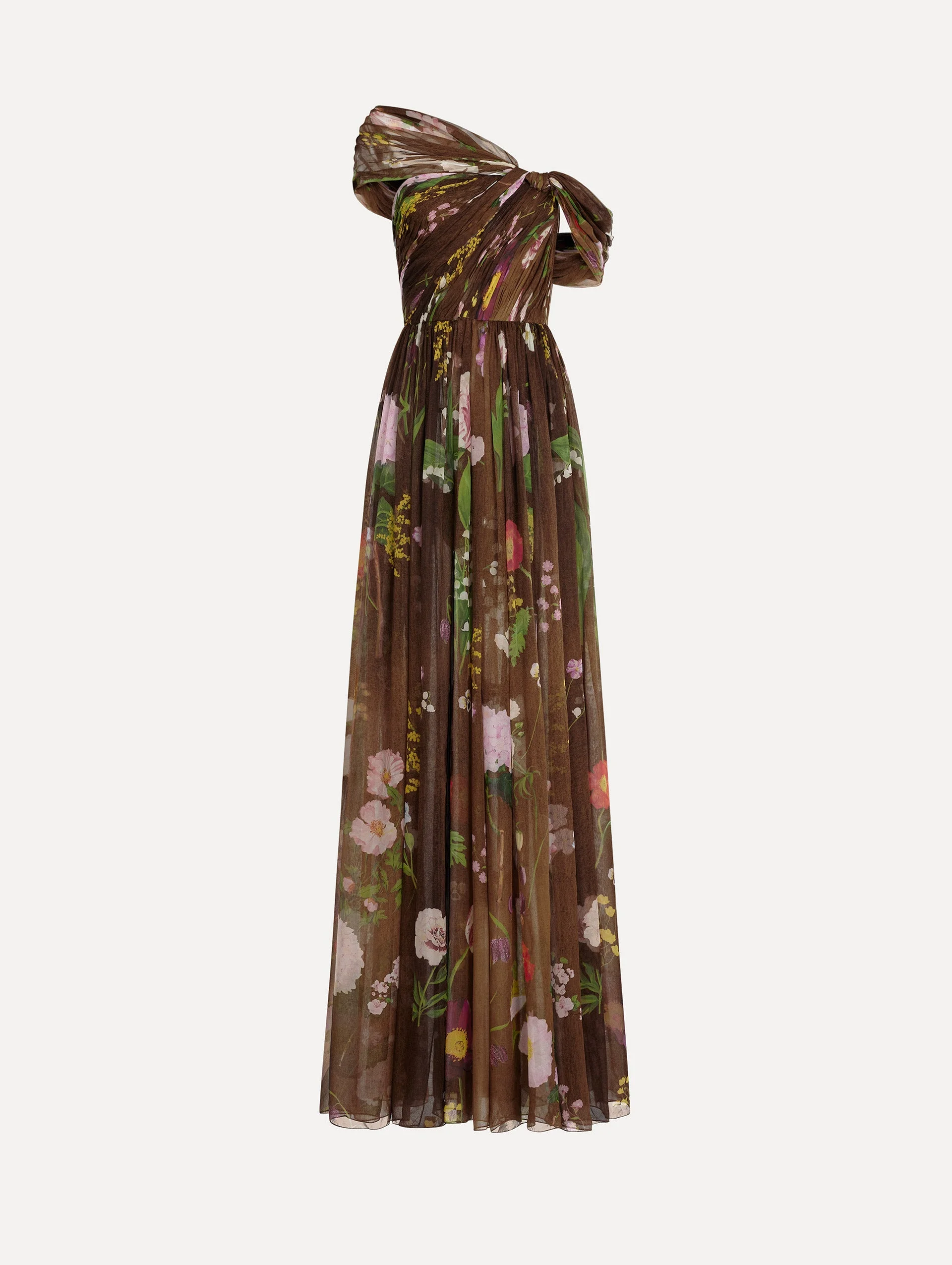 MIXED BOTANICAL SILK CHIFFON GOWN - 1