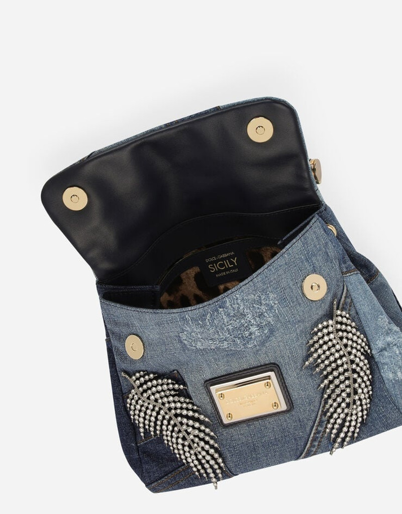 Small patchwork denim Sicily soft bag with embroidery 5