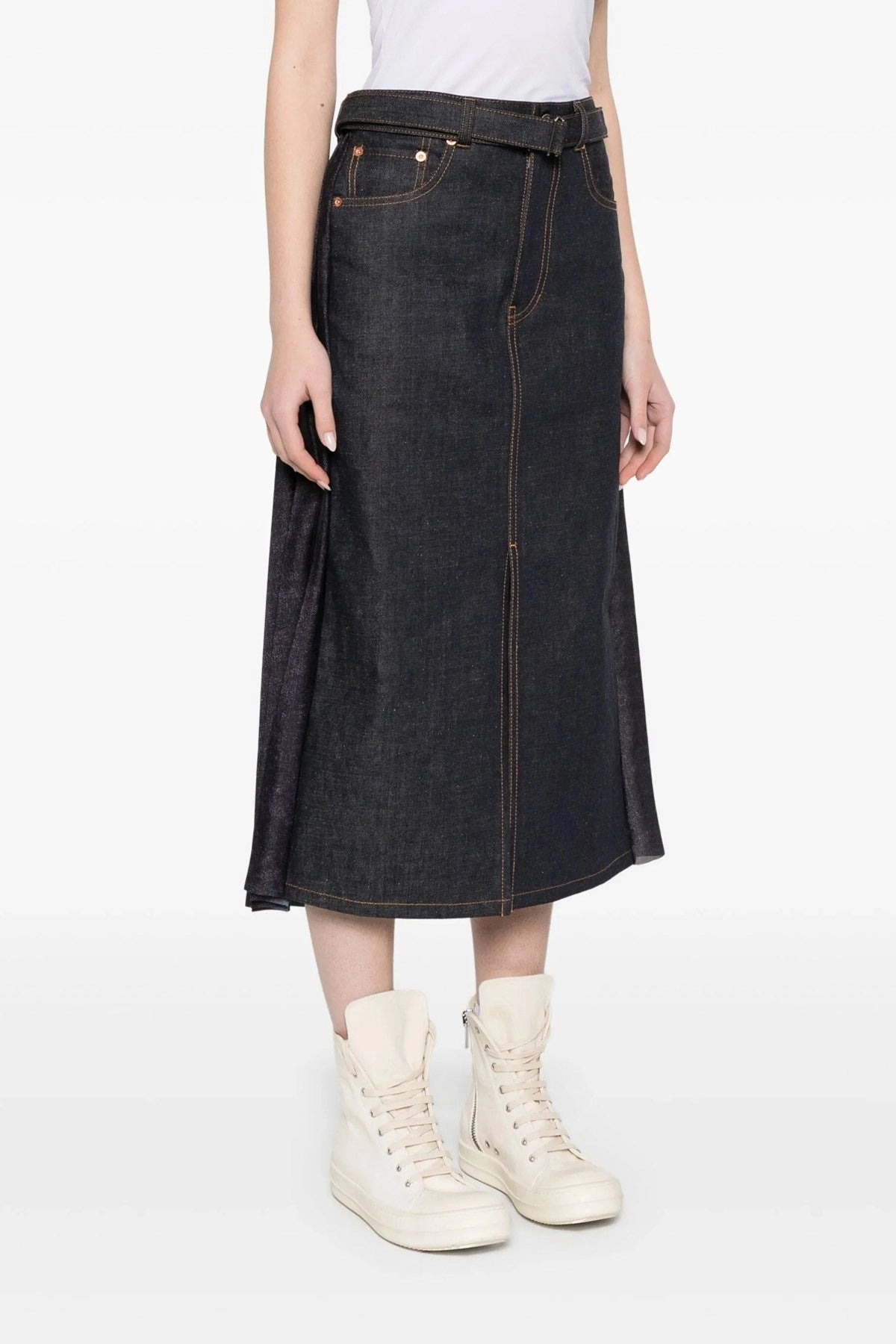 Sacai Women Pleated Denim Skirt - 2