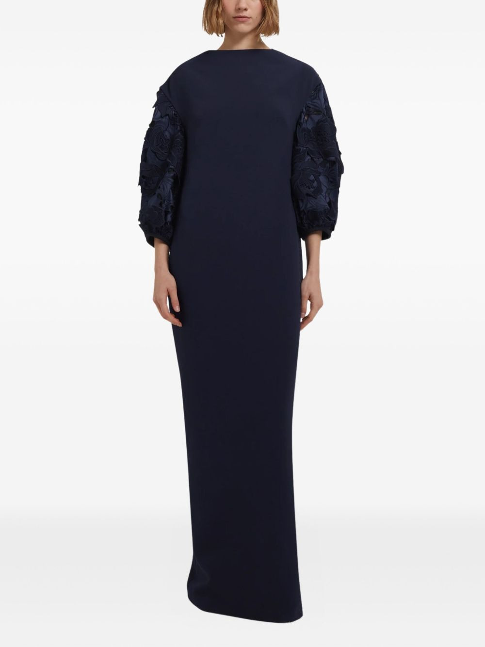 floral-embellished balloon-sleeve gown - 2