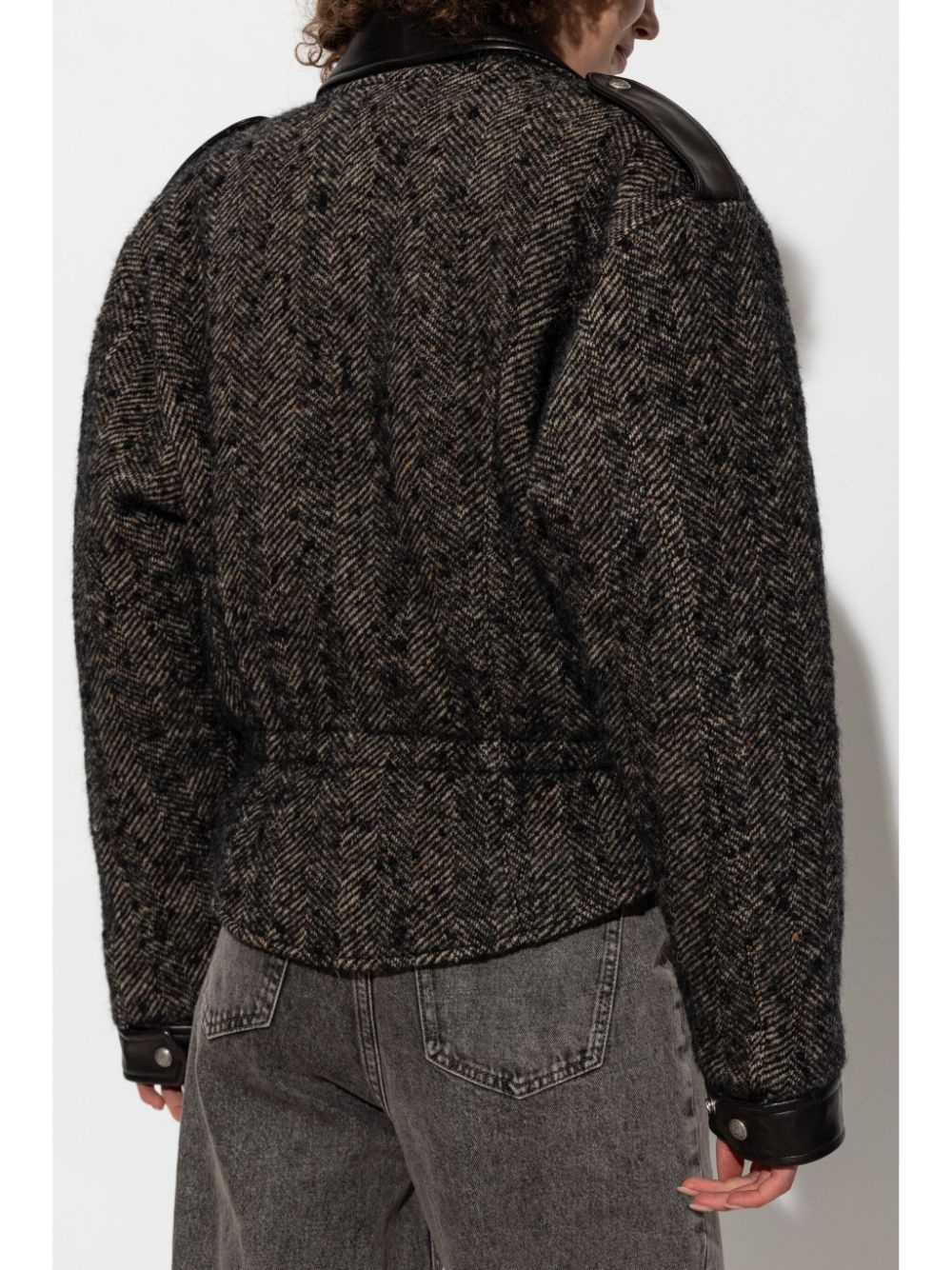 herringbone-pattern biker jacket - 4