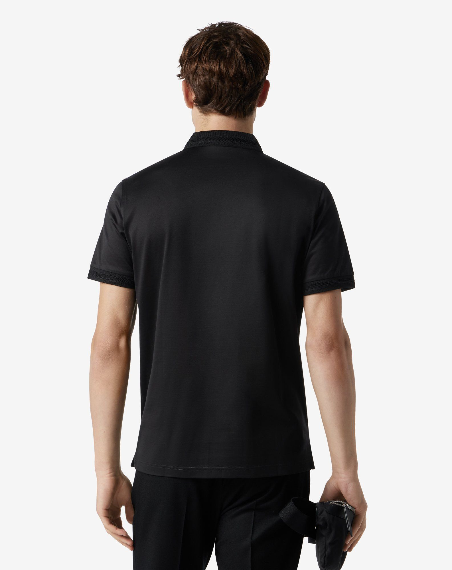 Black button-up polo shirt in lisle cotton - 3