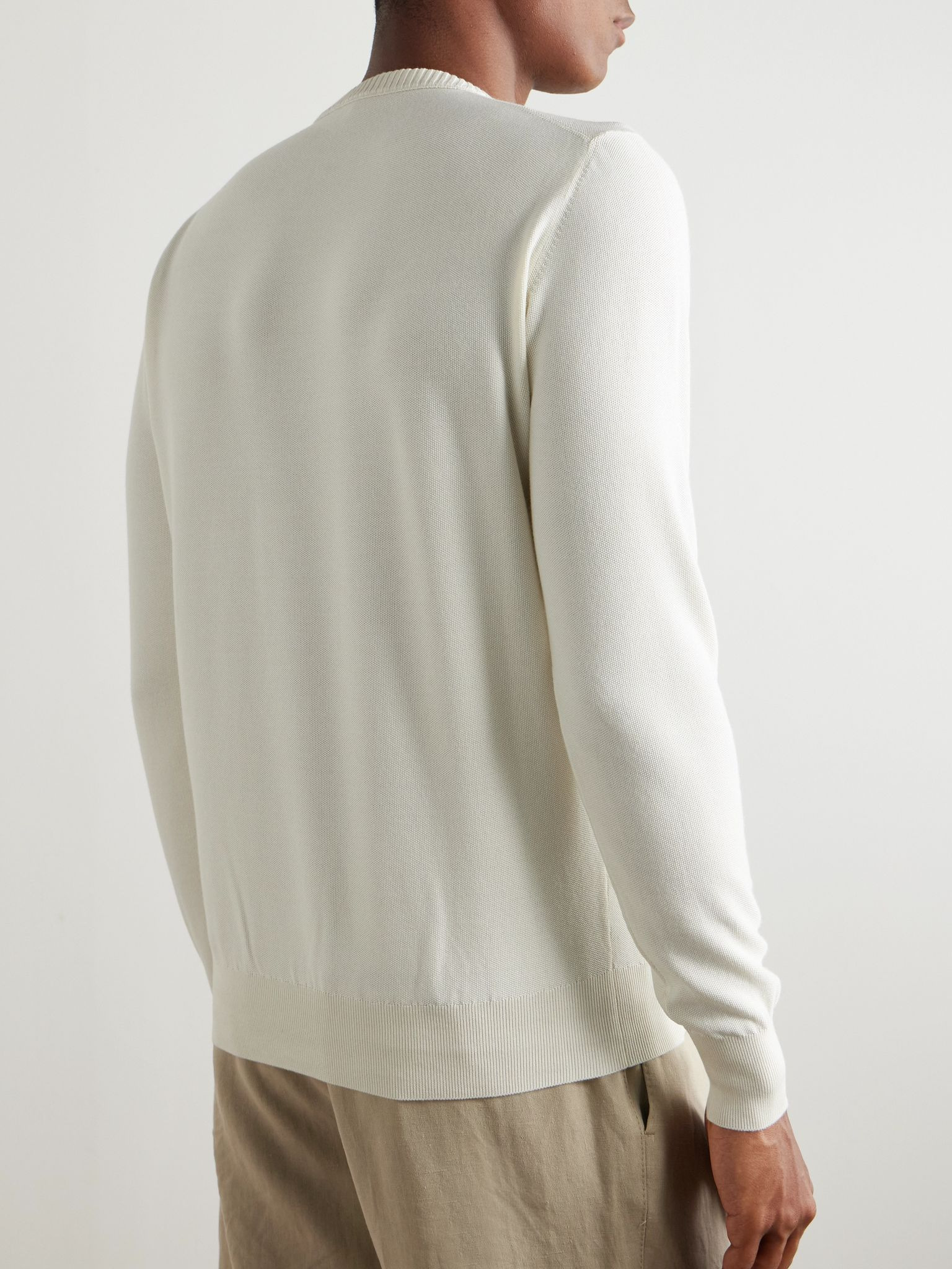 Cotton and Silk-Blend Piqué Sweater White - 4