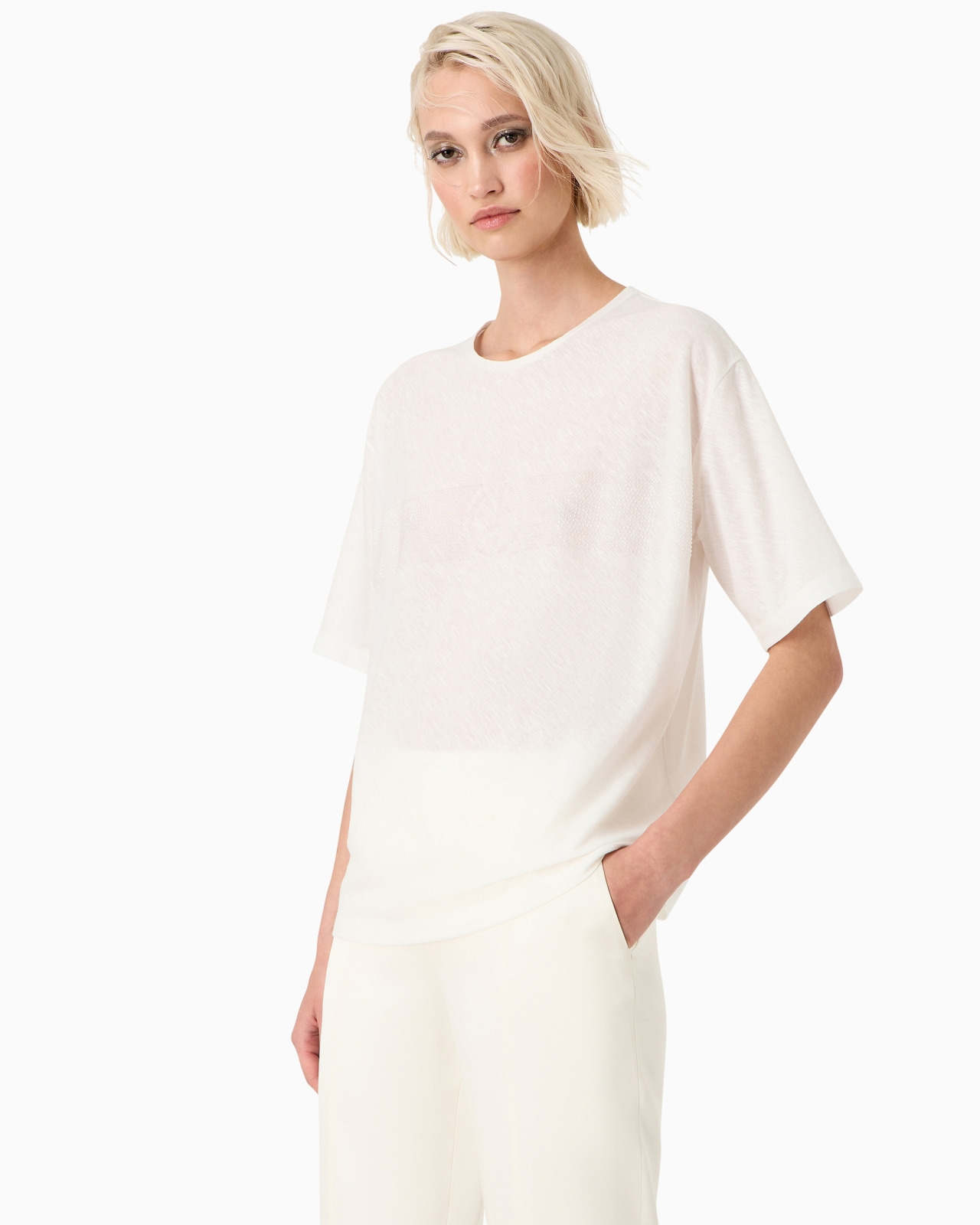 Embroidered crew-neck T-shirt in pure cotton jersey - 2