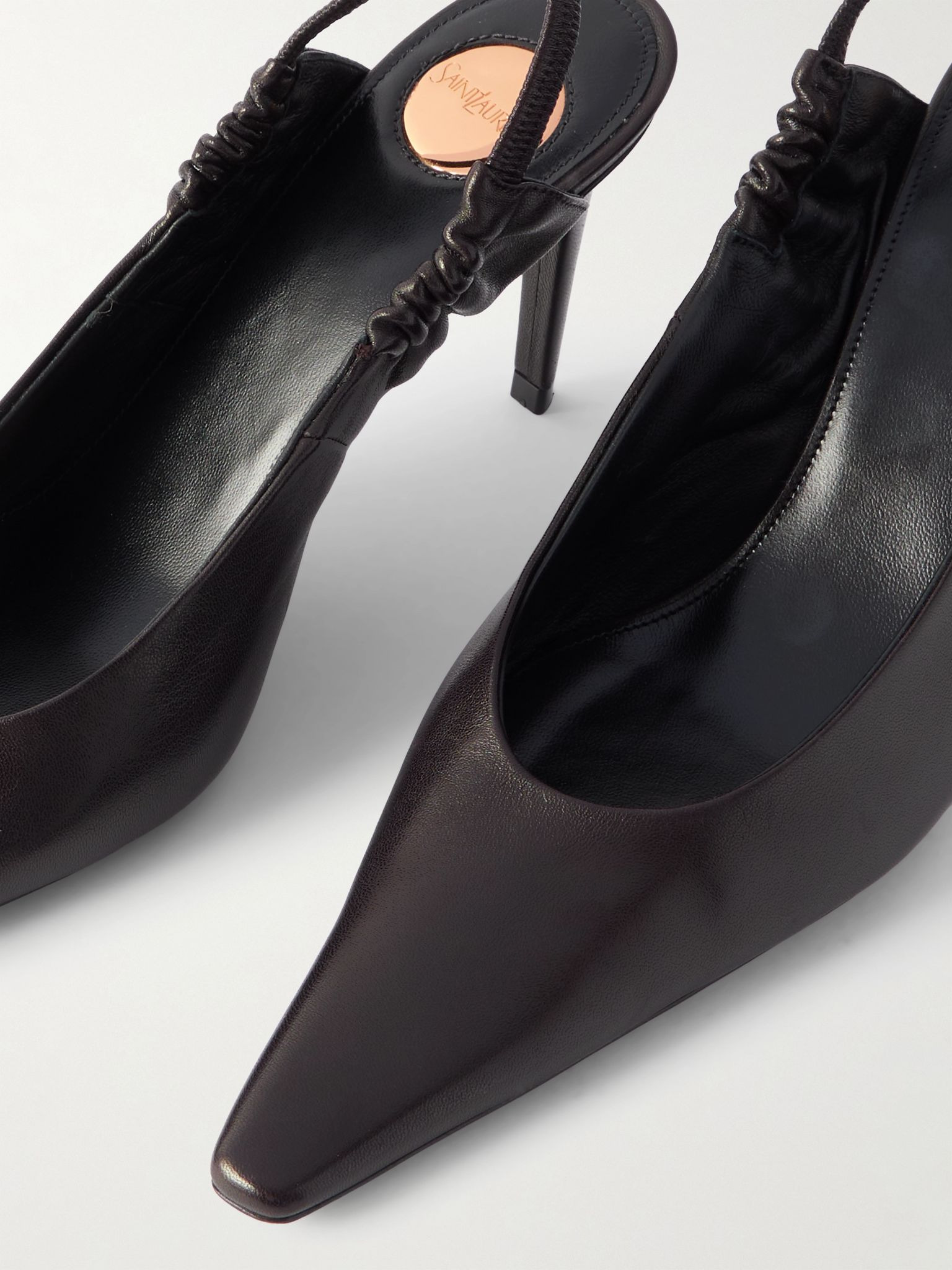 Anne Marie gathered leather slingback pumps Dark brown - 4