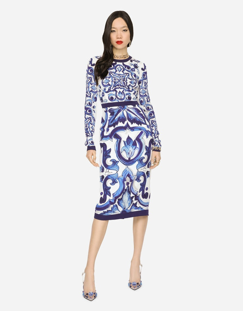 Majolica-print charmeuse midi dress - 1