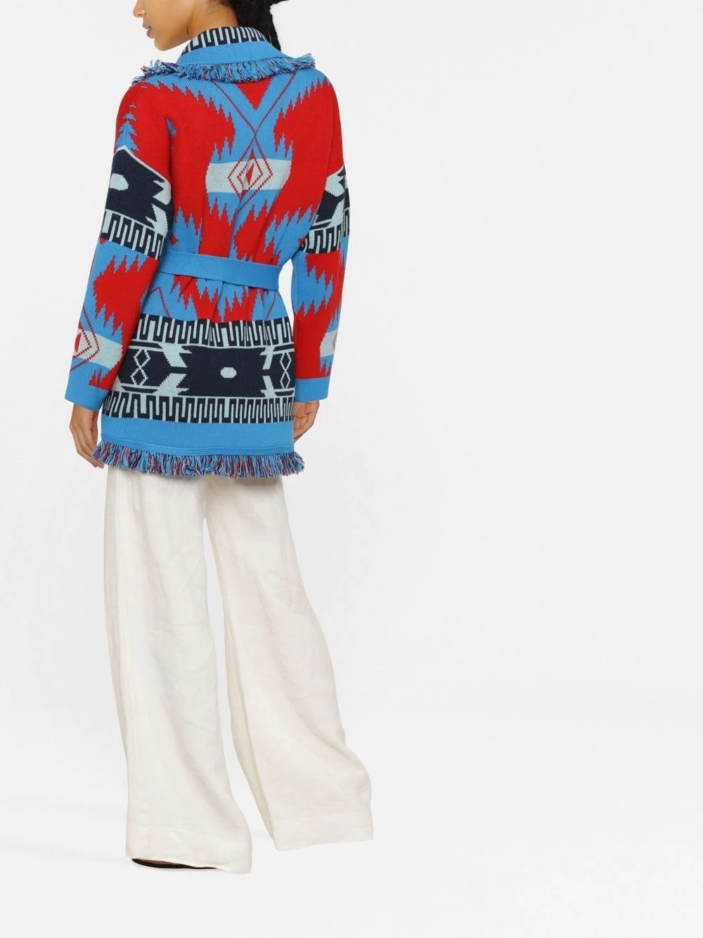 intarsia-knit belted-waist cardigan - 4