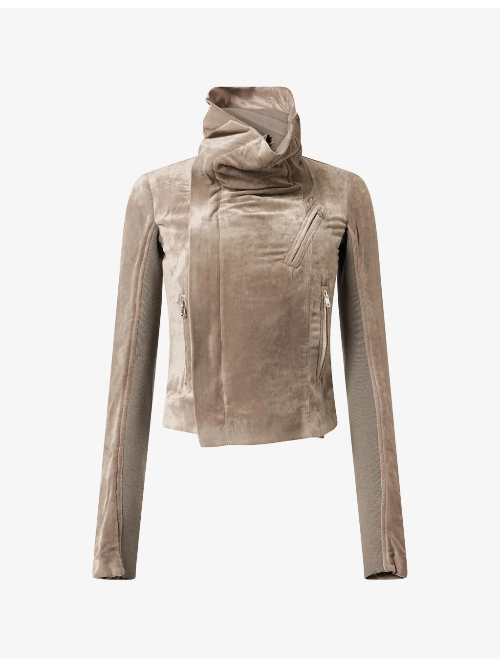 High-Neck Velvet Biker Jacket - 1