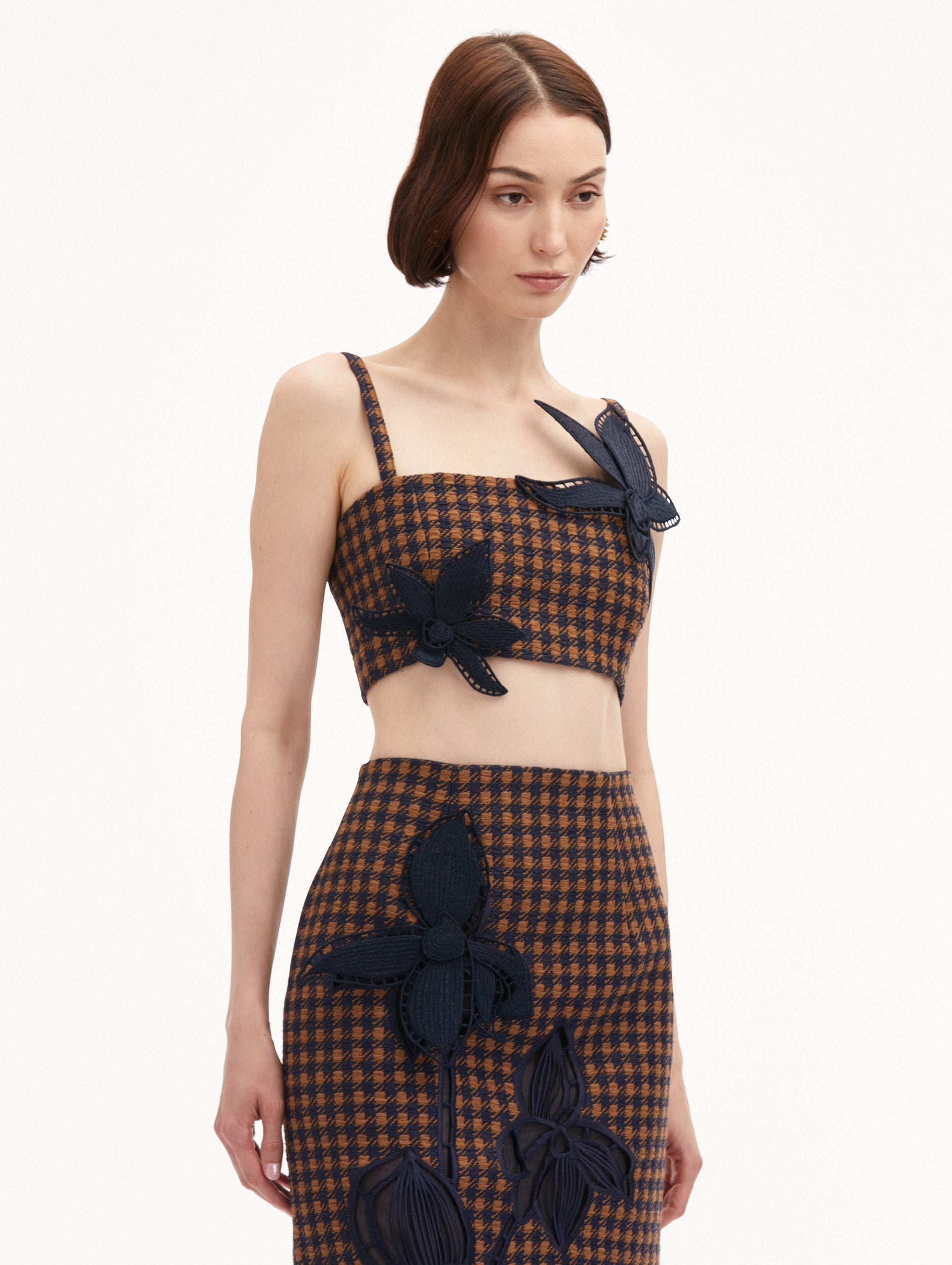 CHECK TWEED ORCHID EMBROIDERED TOP - 5