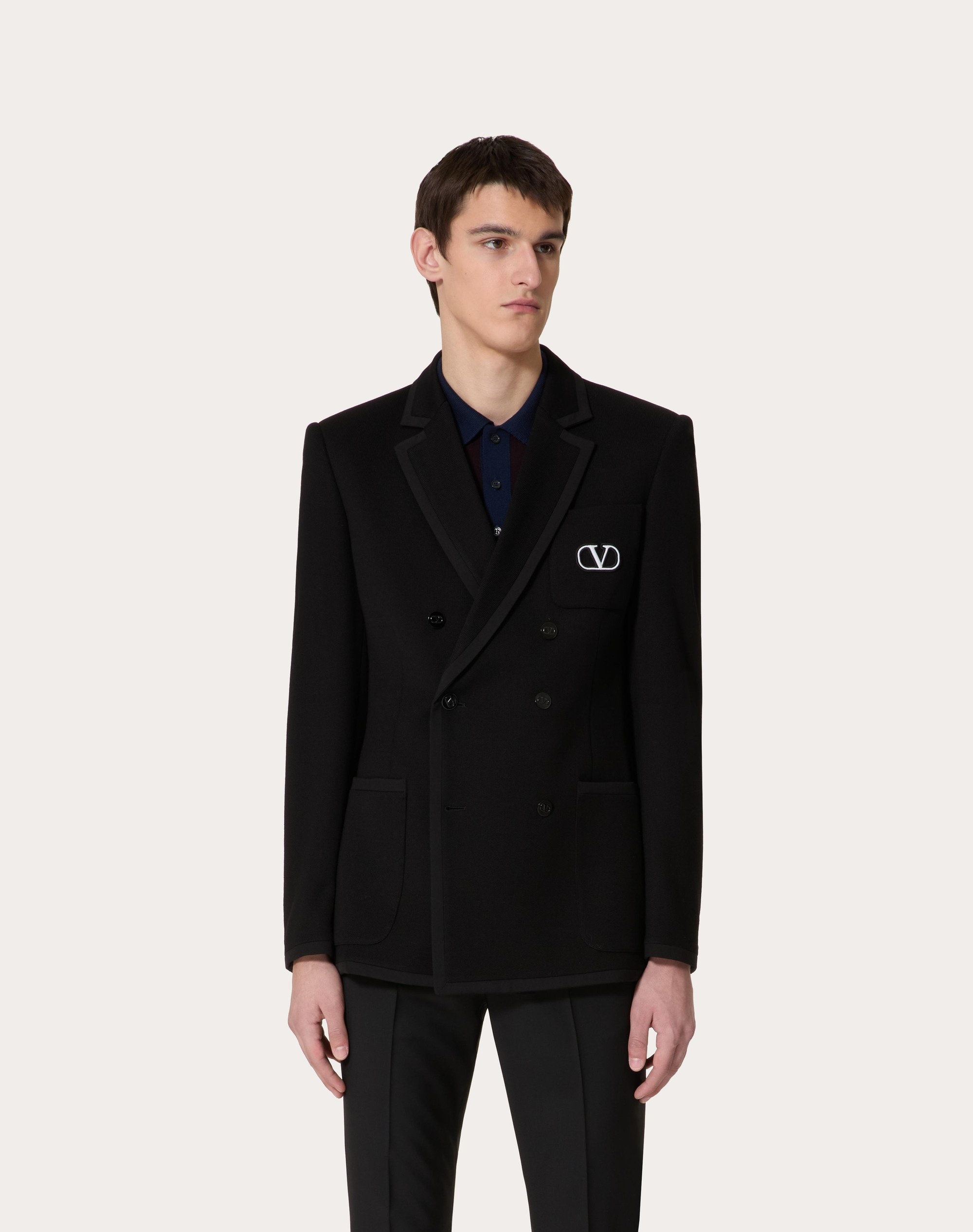 DOUBLE-BREASTED COTTON JERSEY JACKET WITH VLOGO SIGNATURE PATCH - 3