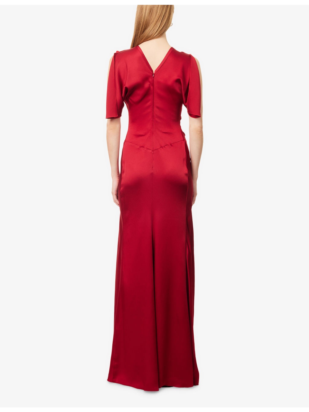Gathered Draped-Sleeve Satin Maxi Dress - 4