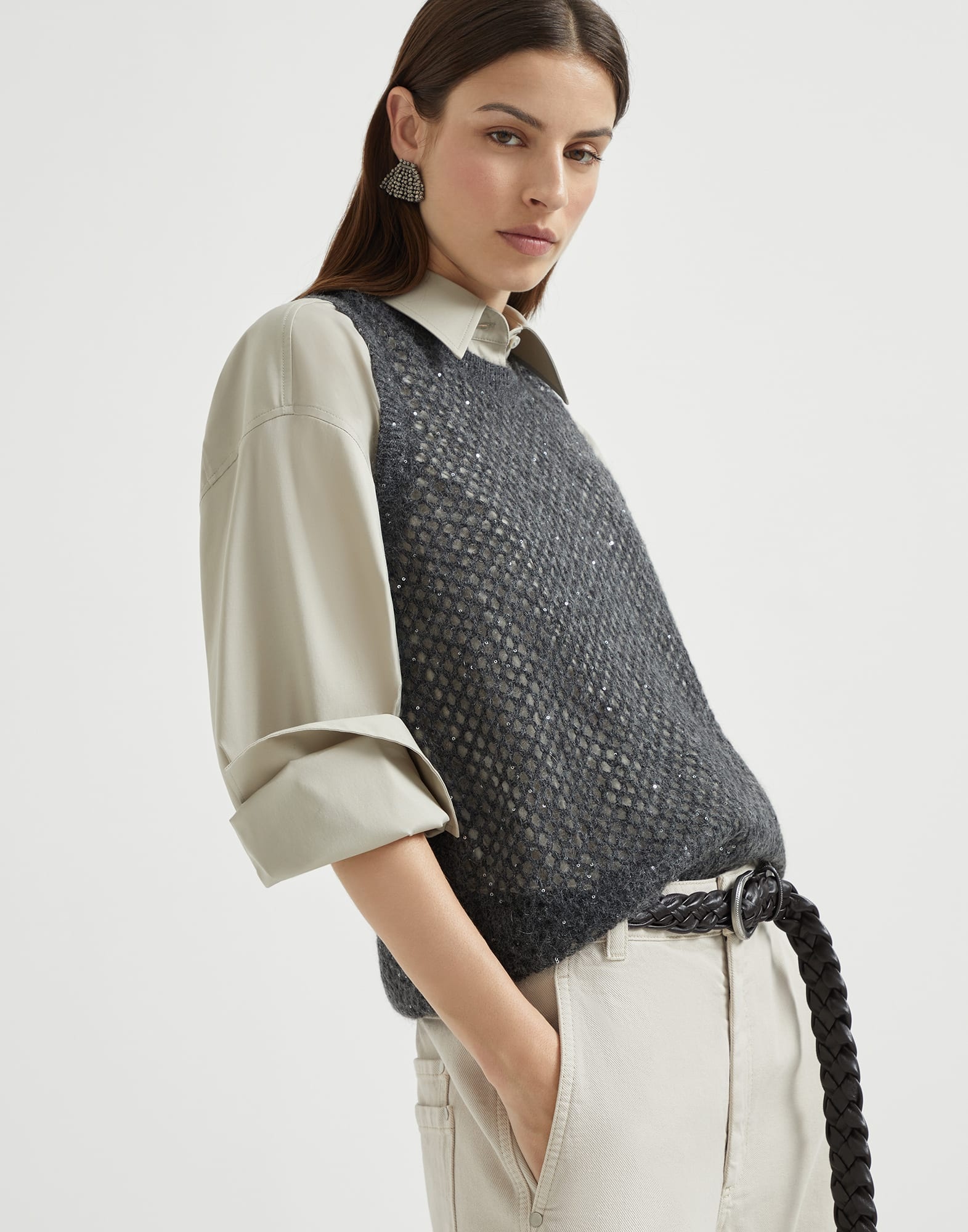 Mohair, cotton and wool dazzling mesh knit top - 4