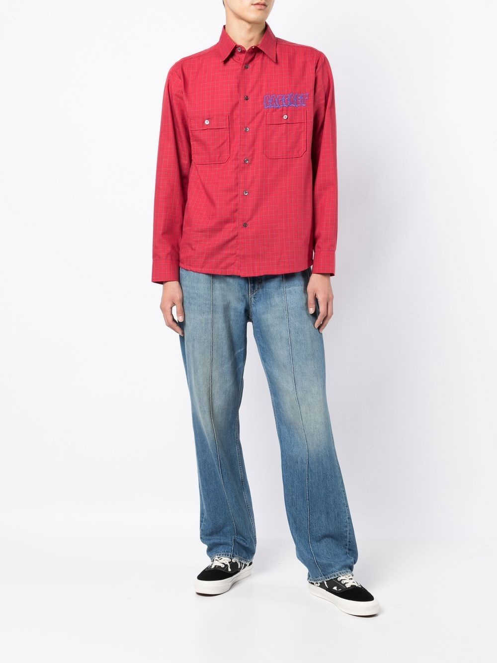 check-pattern logo-print shirt - 2
