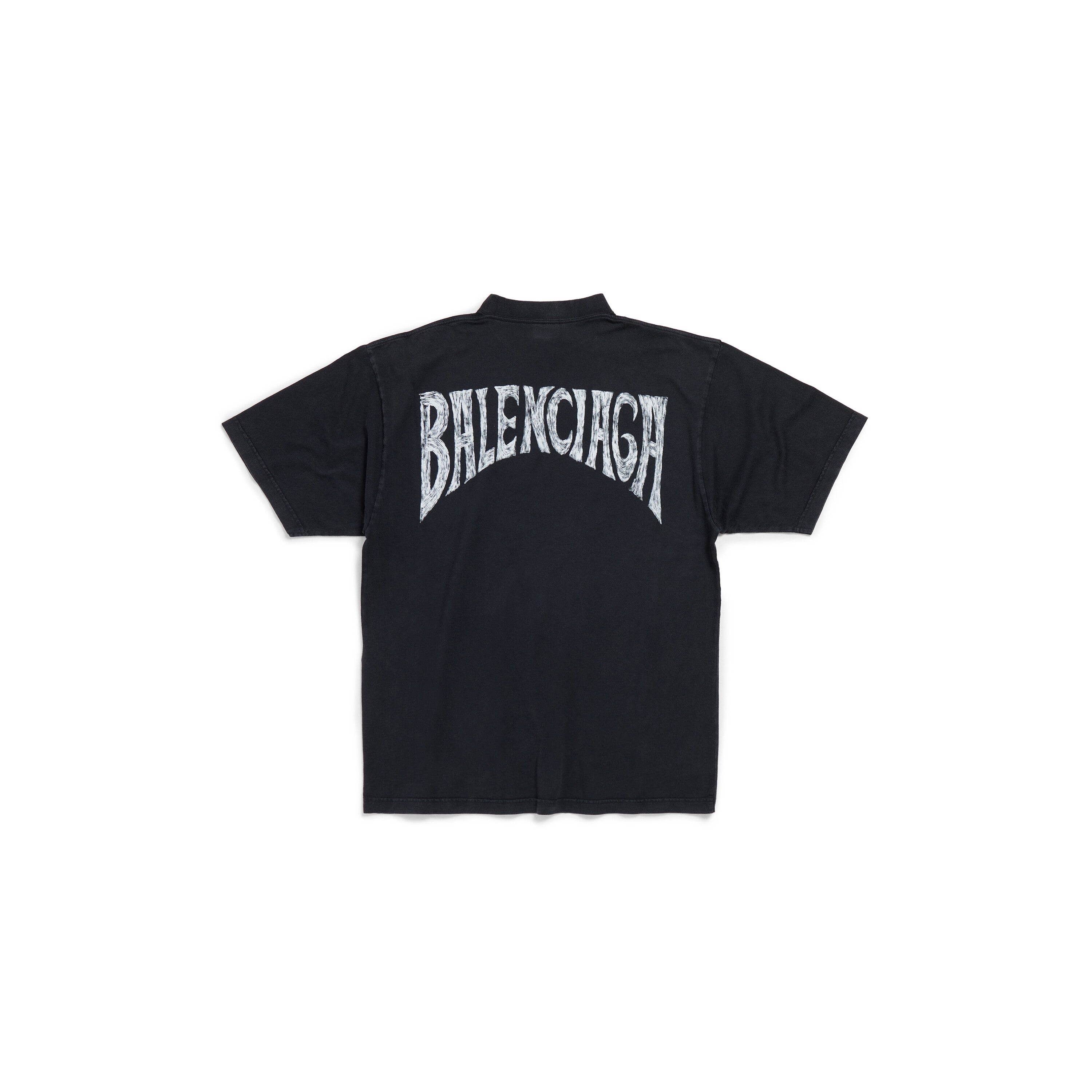 (WMNS) Balenciaga Hand-drawn T-shirt Medium Fit 'Black Faded' 764235TPVU41569 - 2