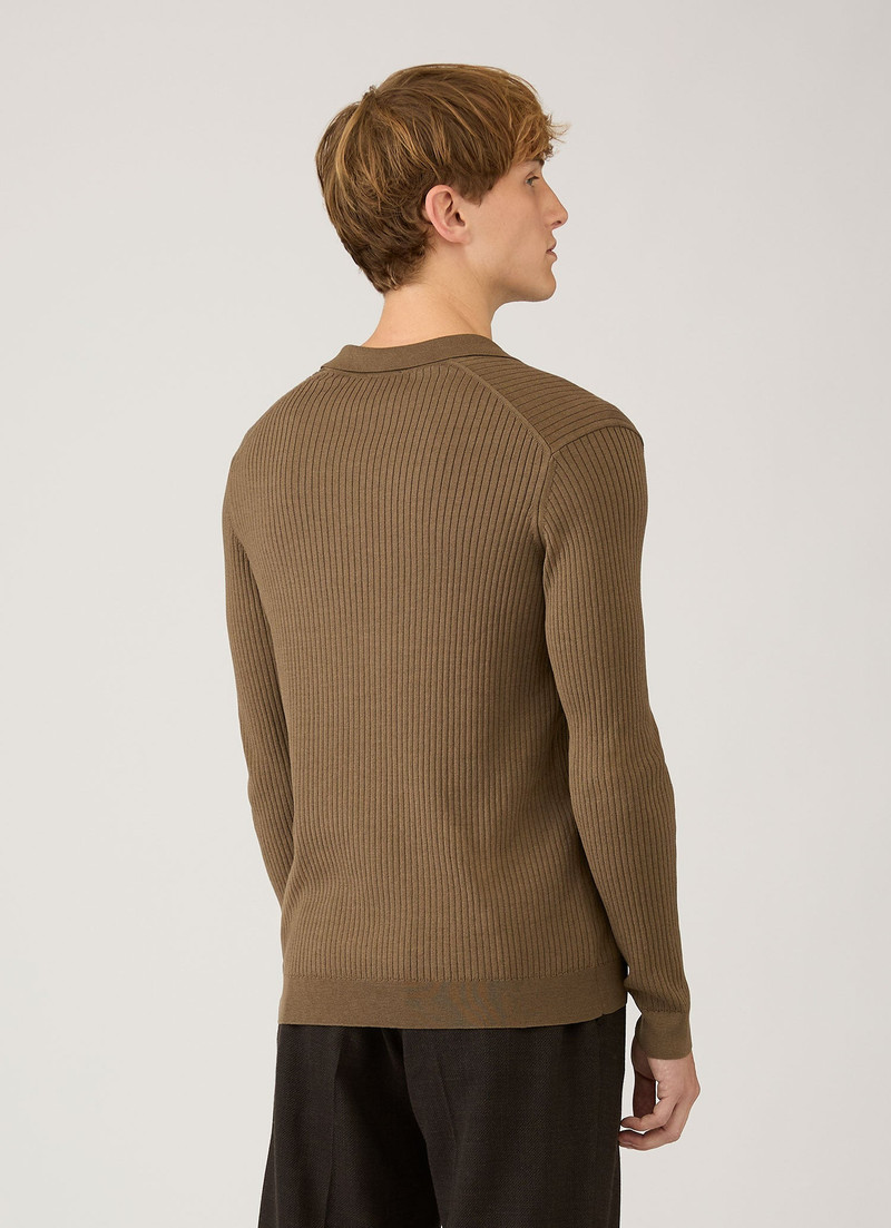 Long Sleeve Fine Rib Silk Cotton Polo Shirt 5