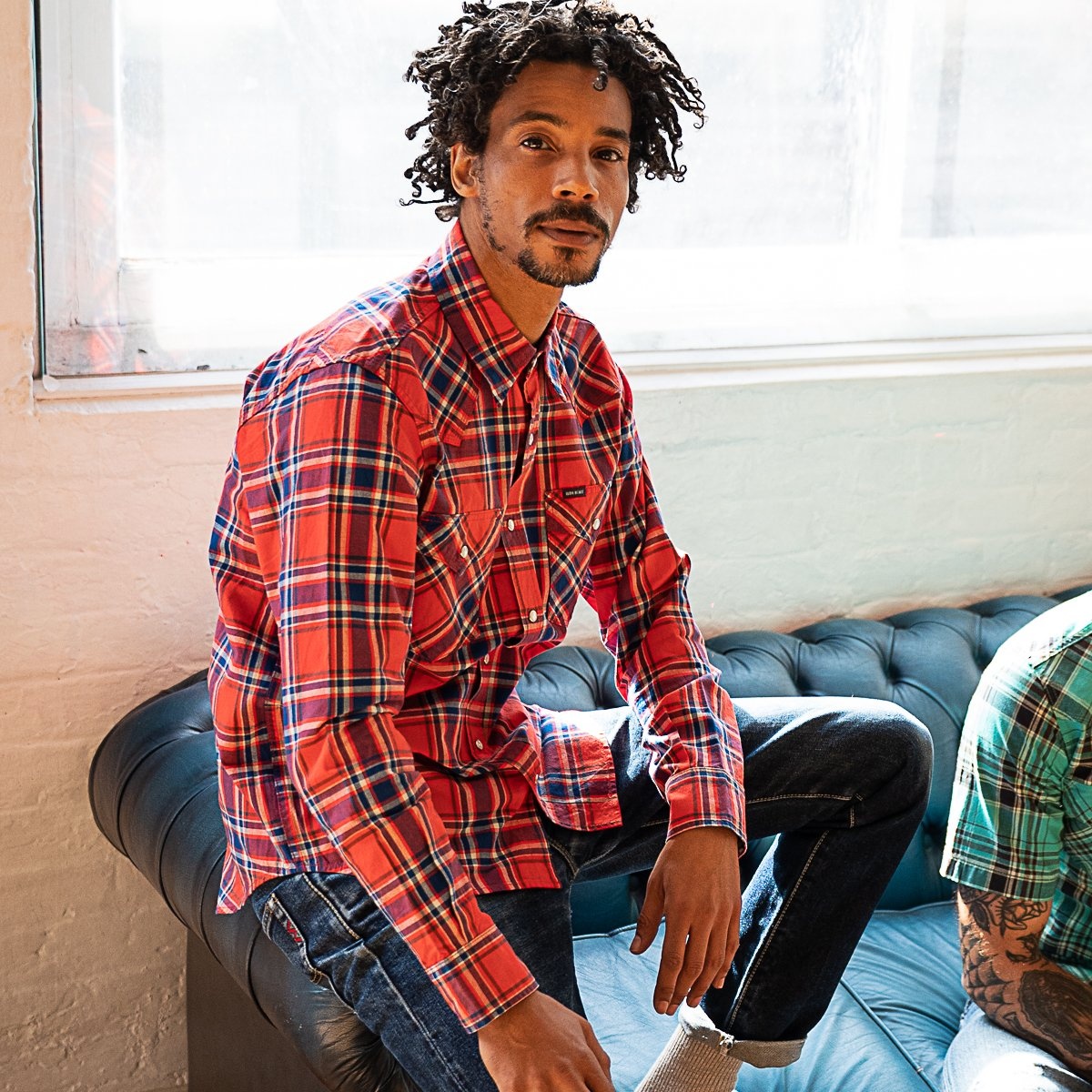 IHSH-355-RED 5oz Selvedge Madras Check Western Shirt - Red - 4