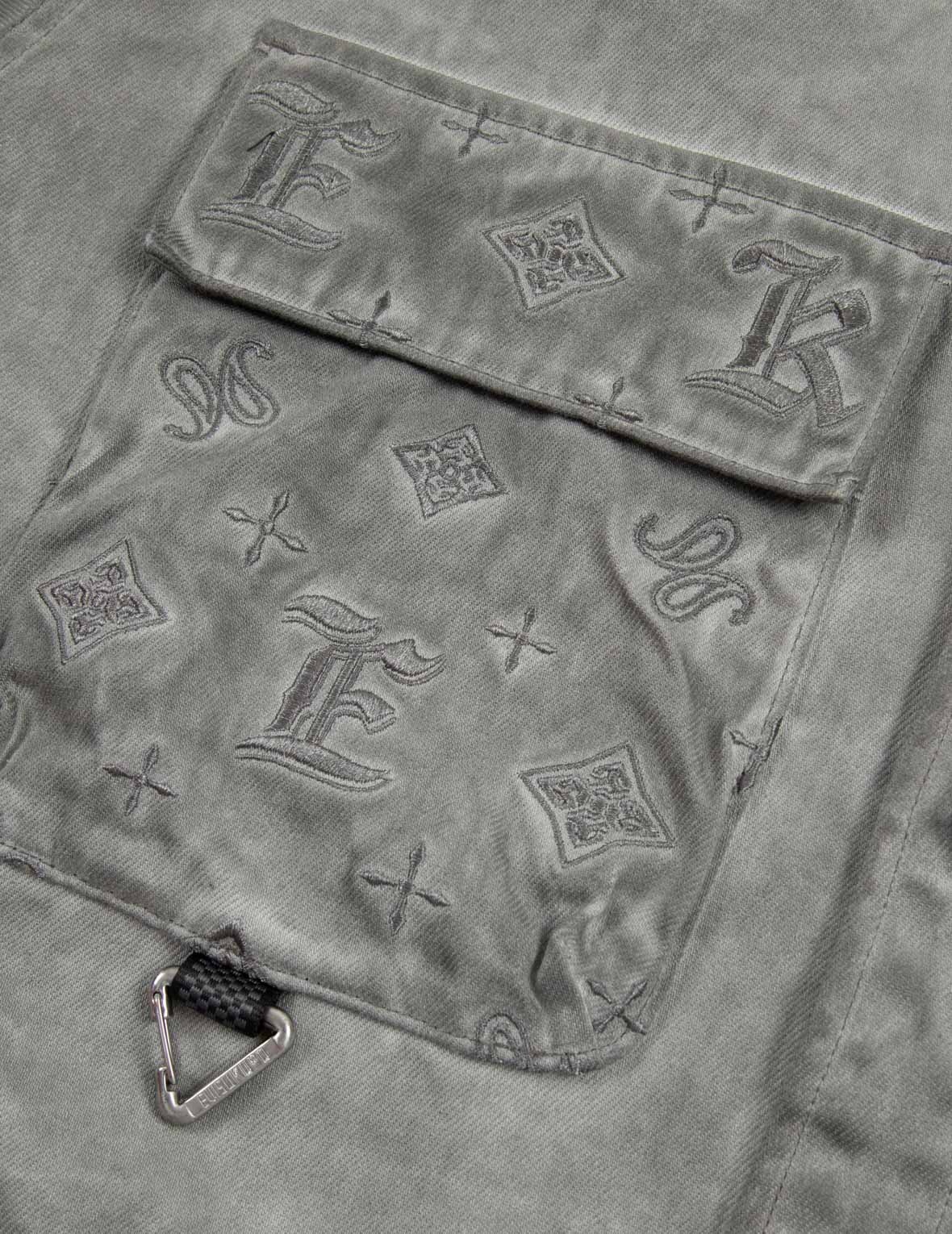 Monogram Embroidered Pockets Relaxed Fit Shirt Jacket - 13