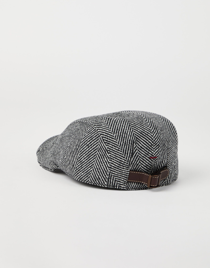 Brunello Cucinelli Brushed wool and cashmere chevron flat cap outlook