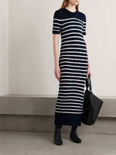 KHAITE Helen striped brushed silk and cashmere-blend midi dress outlook