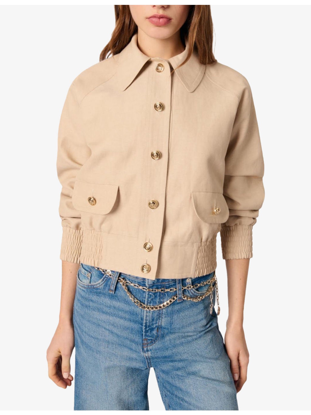 Cropped Linen and Cotton-Blend Woven Bomber Jacket - 5