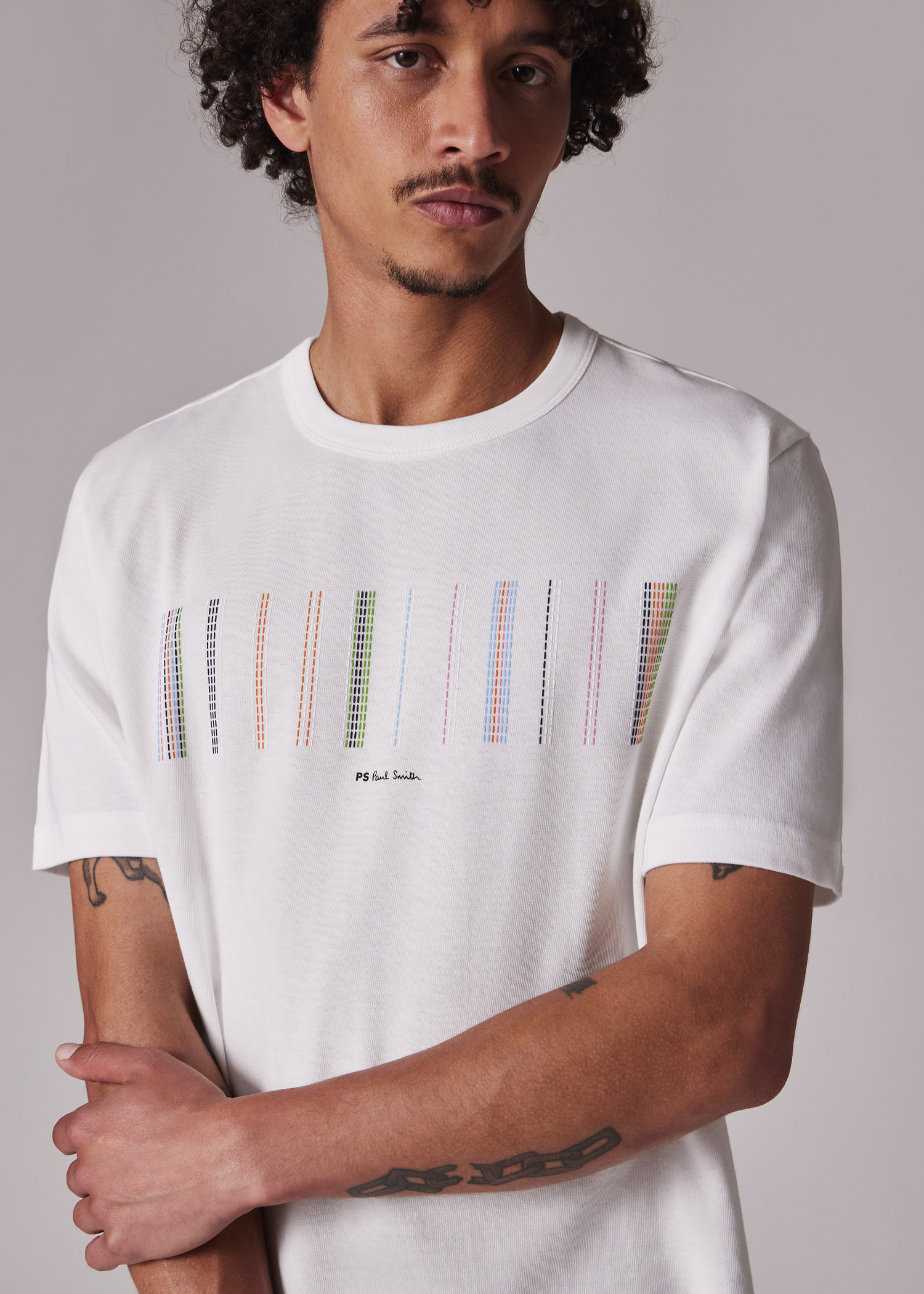 White 'Stitch Stripe' Print T-Shirt - 3