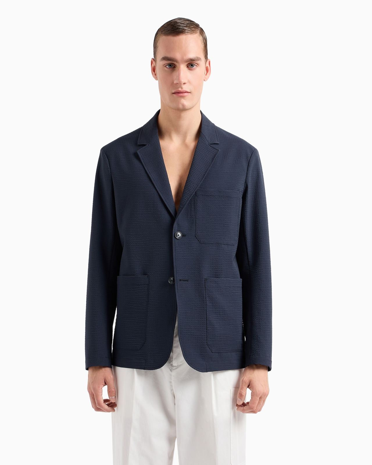 Single-breasted jacket in technical seersucker fabric - 2