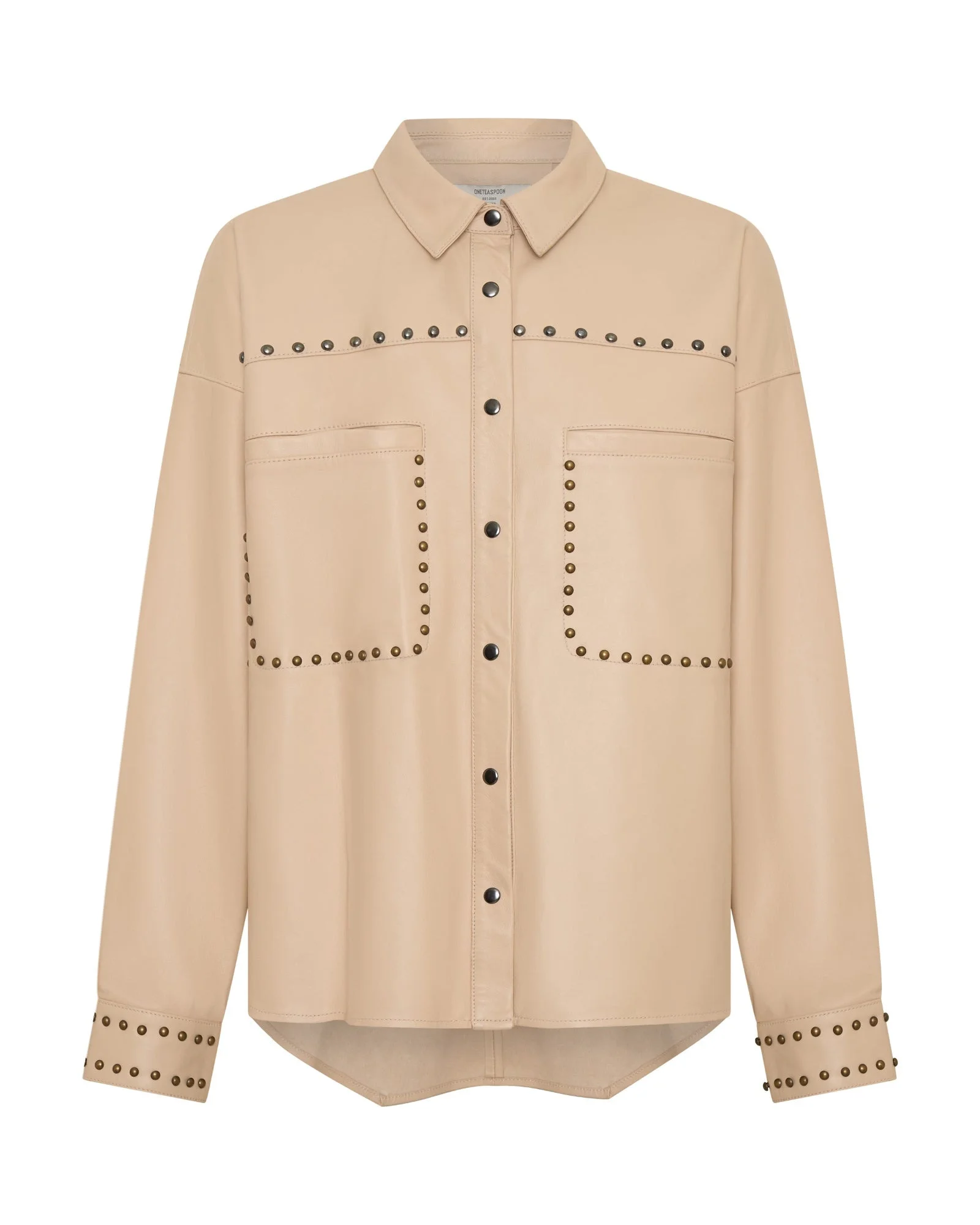 Daria Studded Leather Shacket - Tan - 1