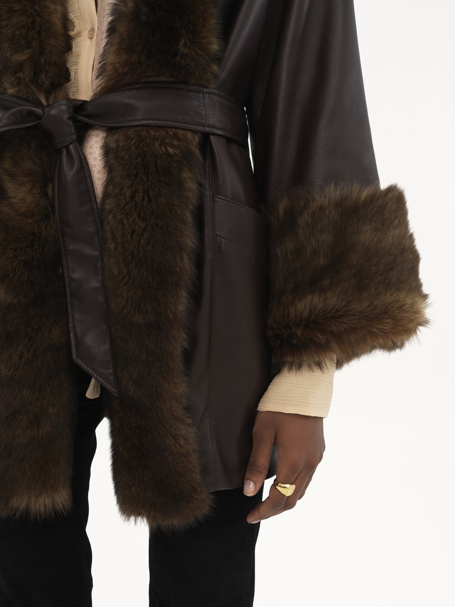 BELTED OVERSIZED COAT IN LEATHER - 8