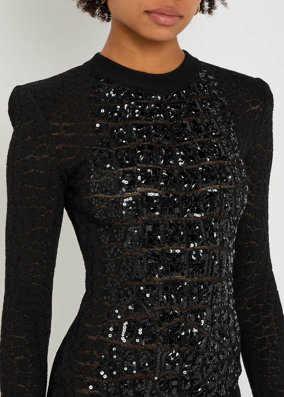 Balmain Sequin-embellished Crocodile-knit Mini Dress - 5