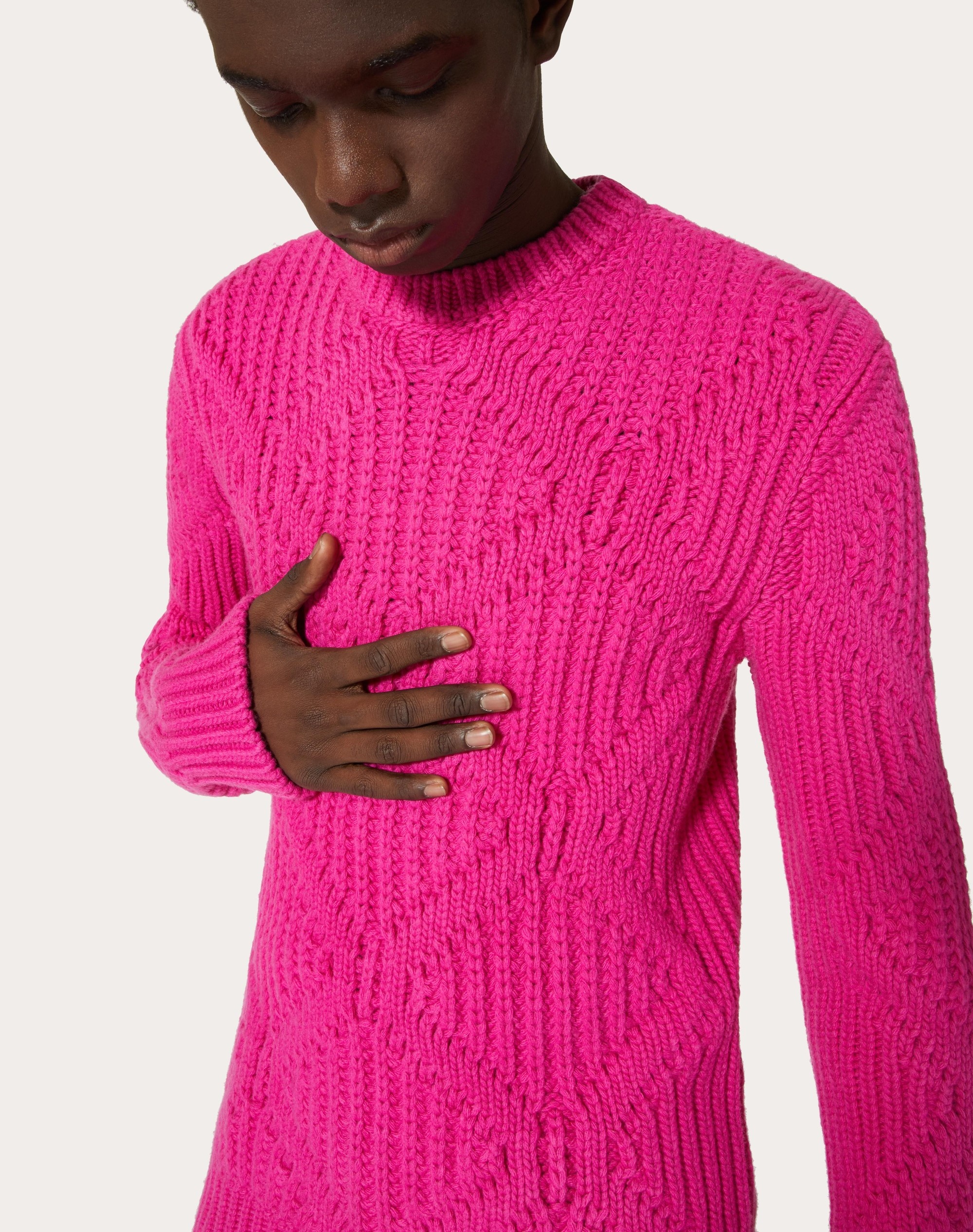 WOOL CREWNECK SWEATER WITH GEOMETRIC MOTIF - 5