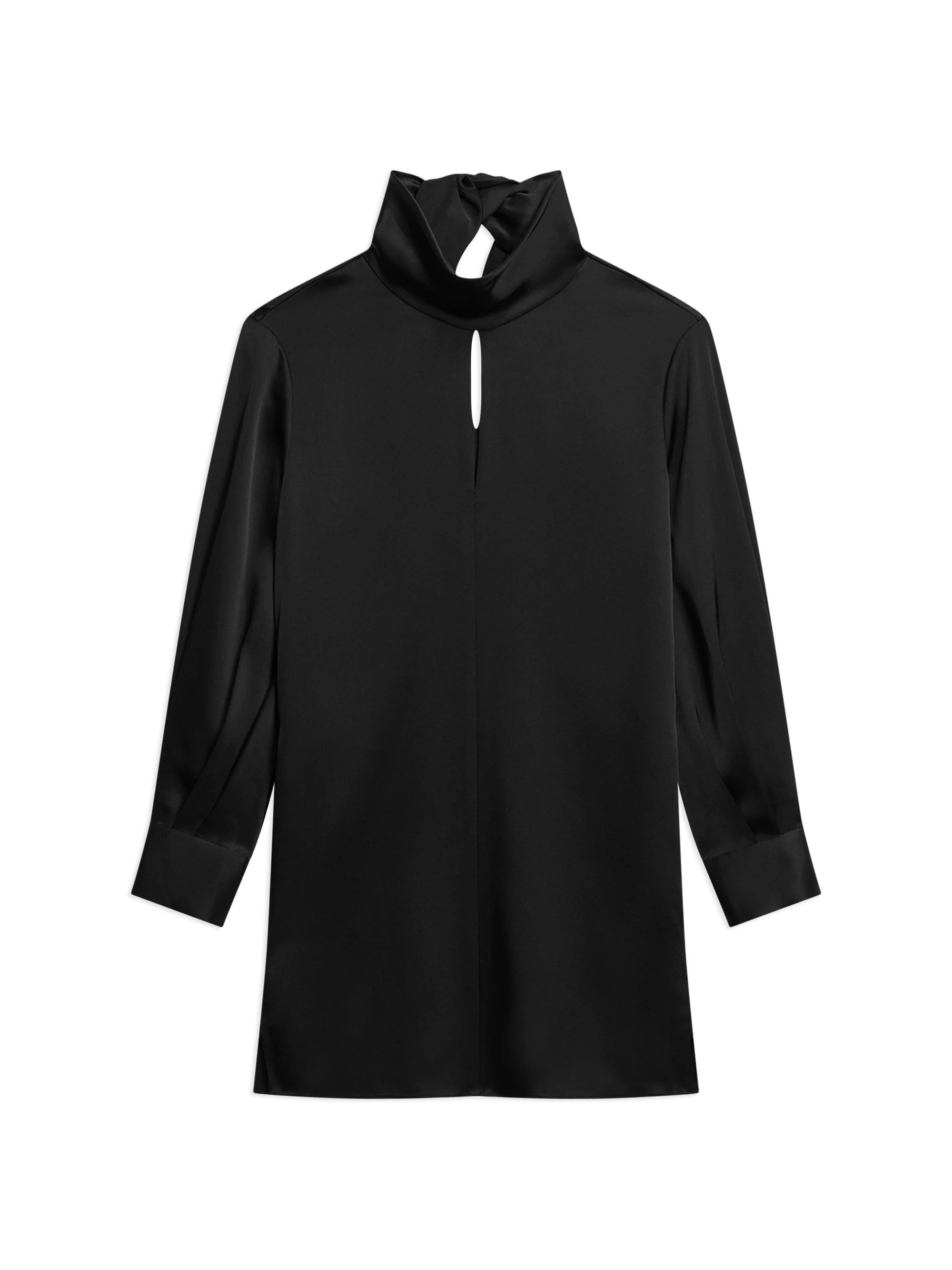 Women's Pleated Satin Tie-Back Minidress - Black - 1