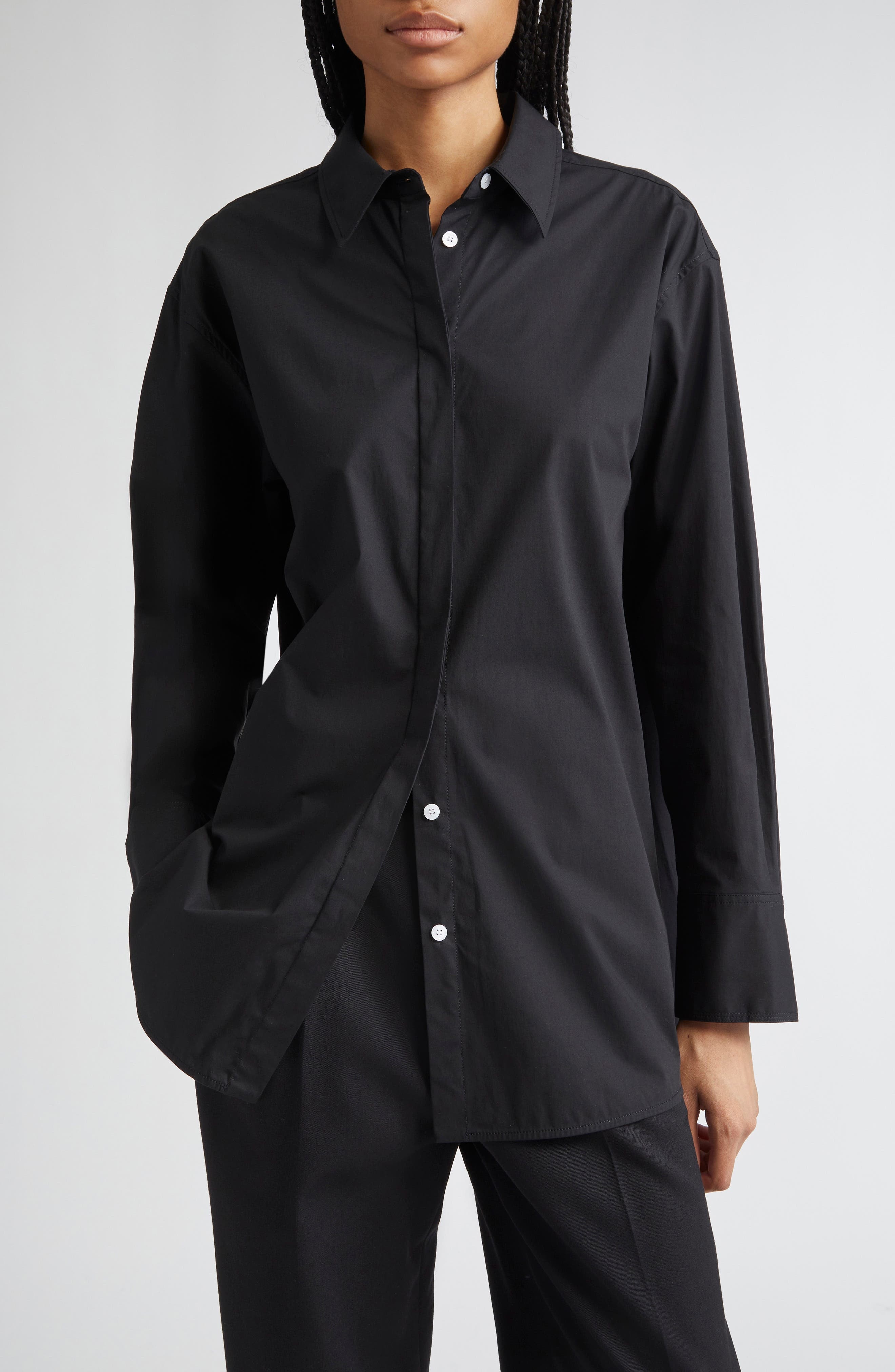 Proenza Schouler Addy Cotton Stretch Poplin Button-Up Shirt in Black at Nordstrom - 1
