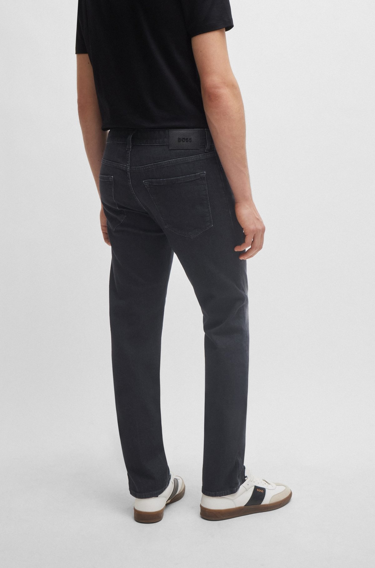 REGULAR-FIT JEANS IN BLACK ITALIAN CASHMERE-TOUCH DENIM - 4