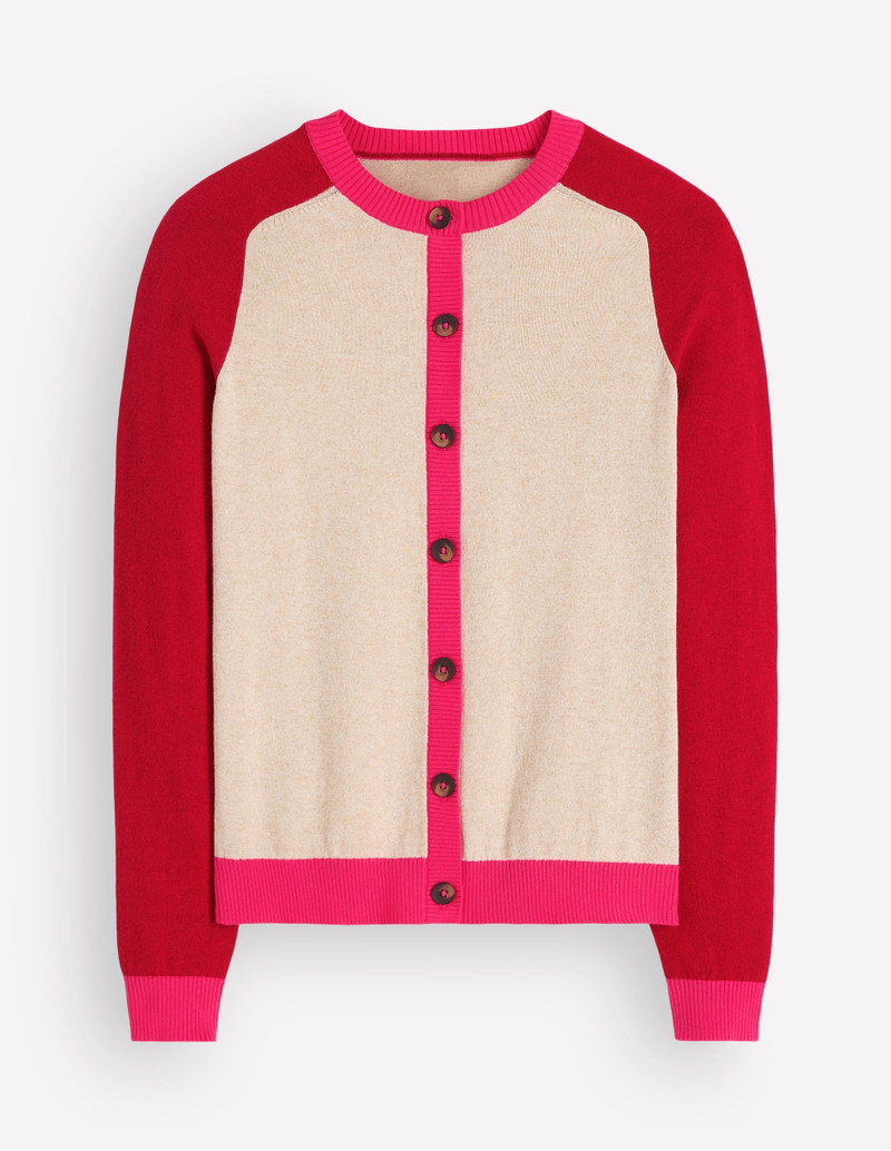 Meg Raglan Sleeve Cardigan-Pink, Ivory colour block - 1