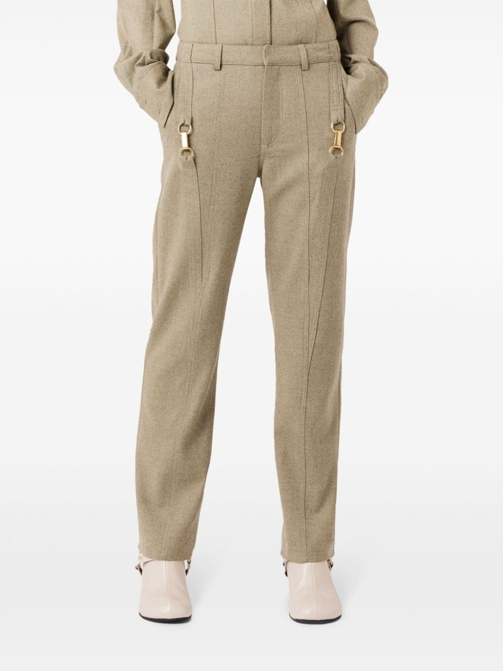 hardware-detail flannel wool trousers - 5