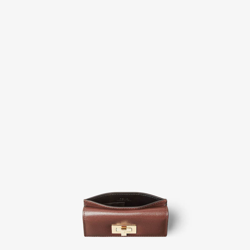 Fendi Way Card Case With Pocket Chocolate brown and black leather card case 4