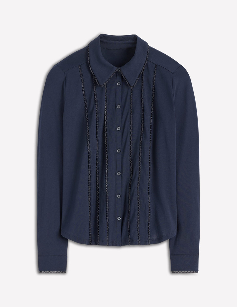 Picot Trim Jersey Shirt-Navy 1