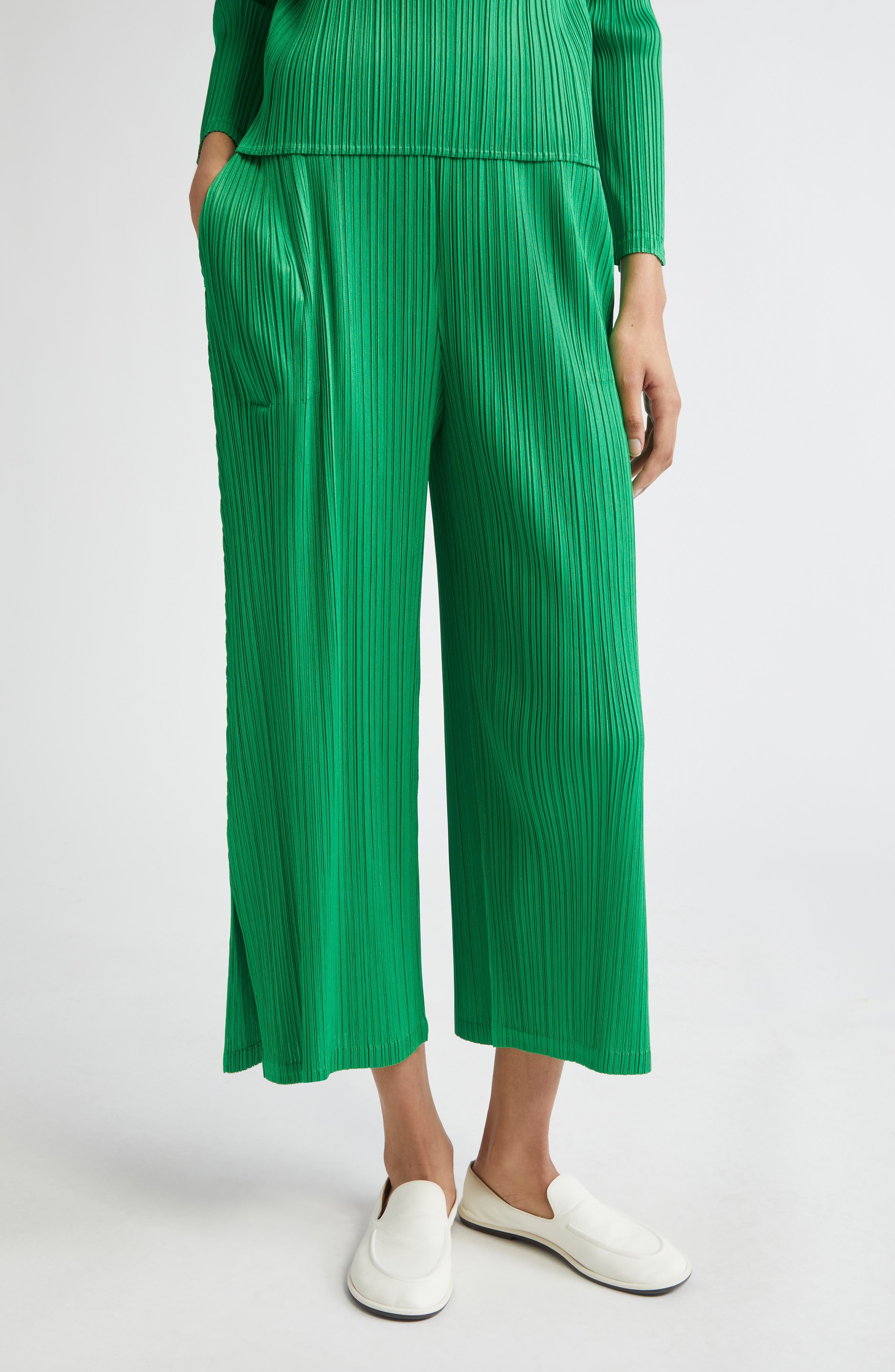 Pleats Please Issey Miyake Monthly Colors February Pleated Crop Wide Leg Pants in Green at Nordstrom - 1