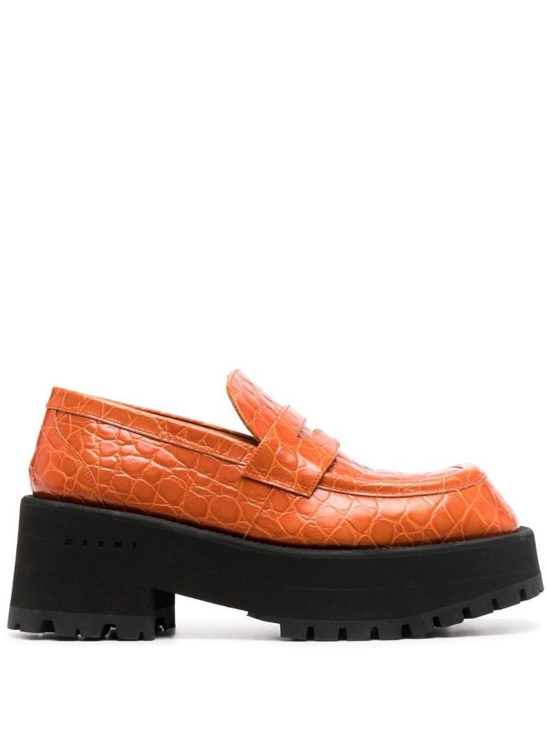 croc-effect moccasin loafers - 1