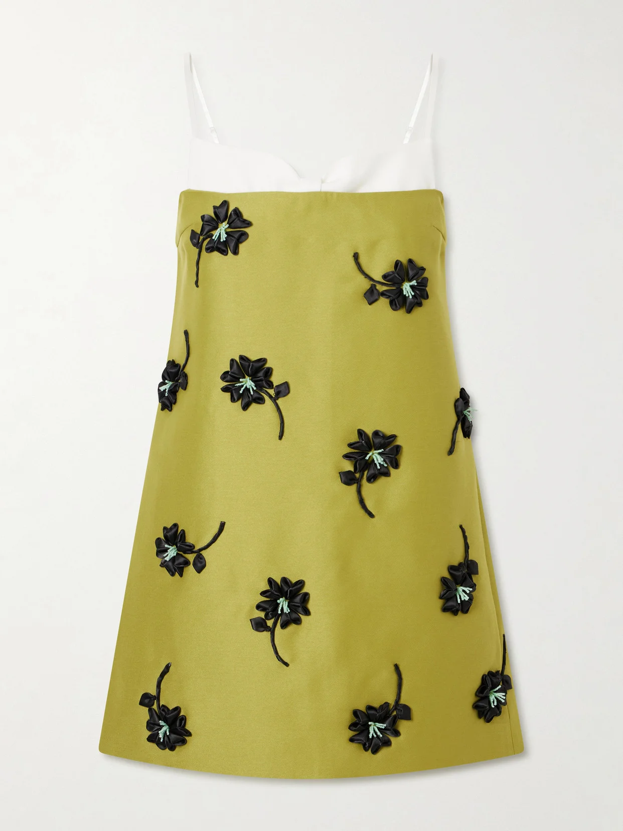 Corseted Floral-appliqué Bead-embellished Crepe Mini Dress - 1