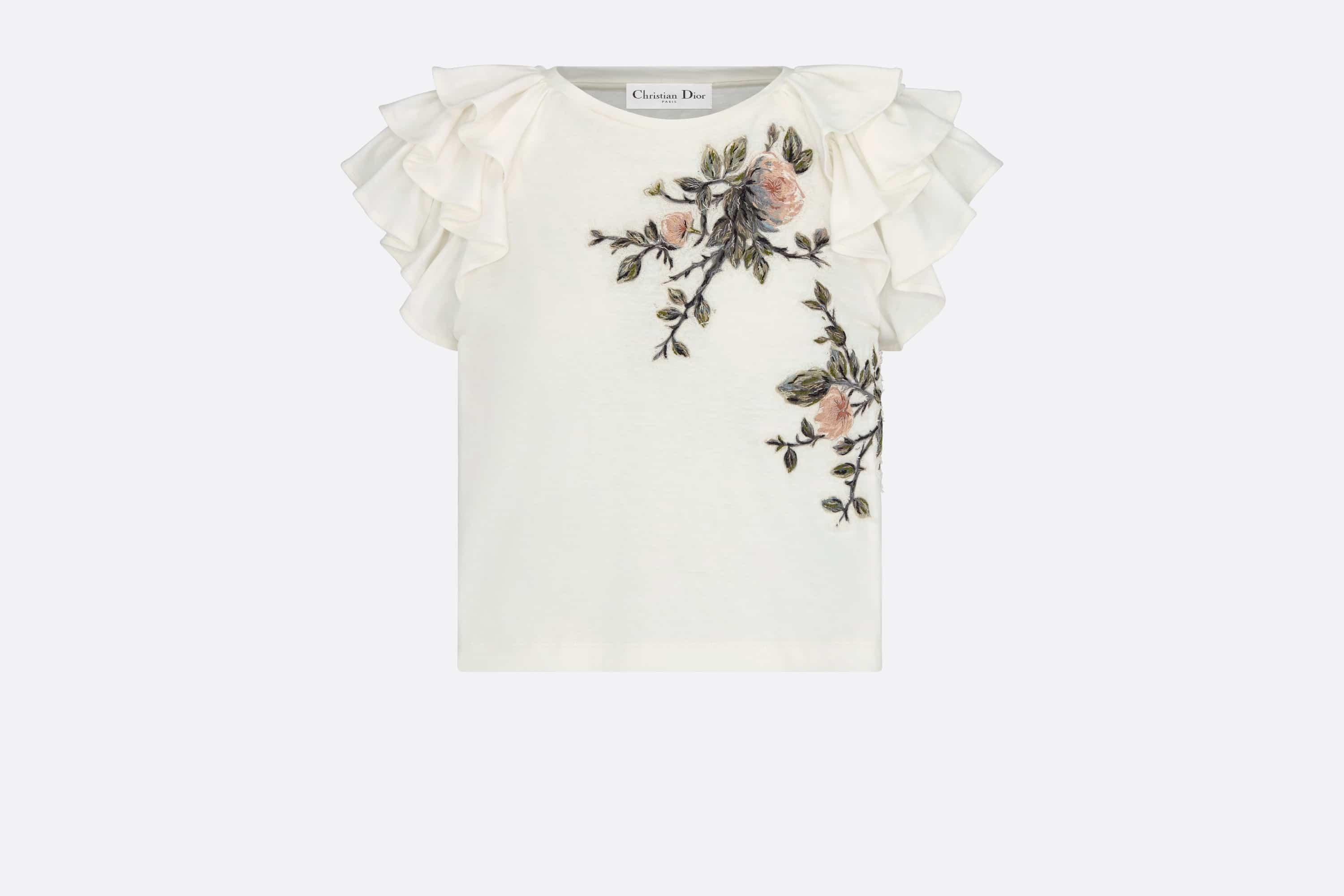 Embroidered T-Shirt with Ruffles - 1