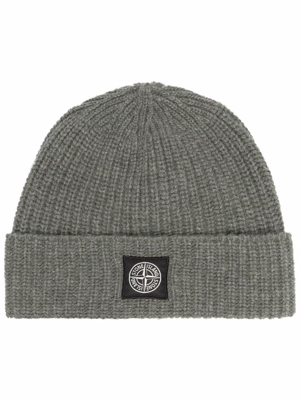 logo-patch knitted beanie - 1