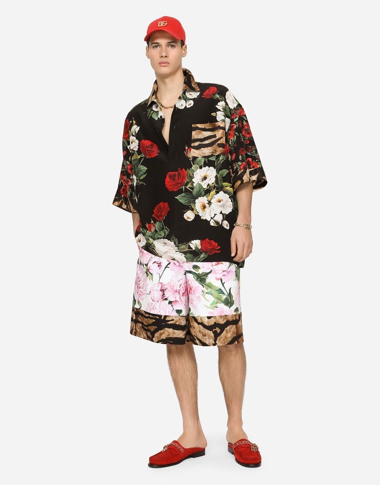 Floral-print stretch cotton jogging shorts - 5