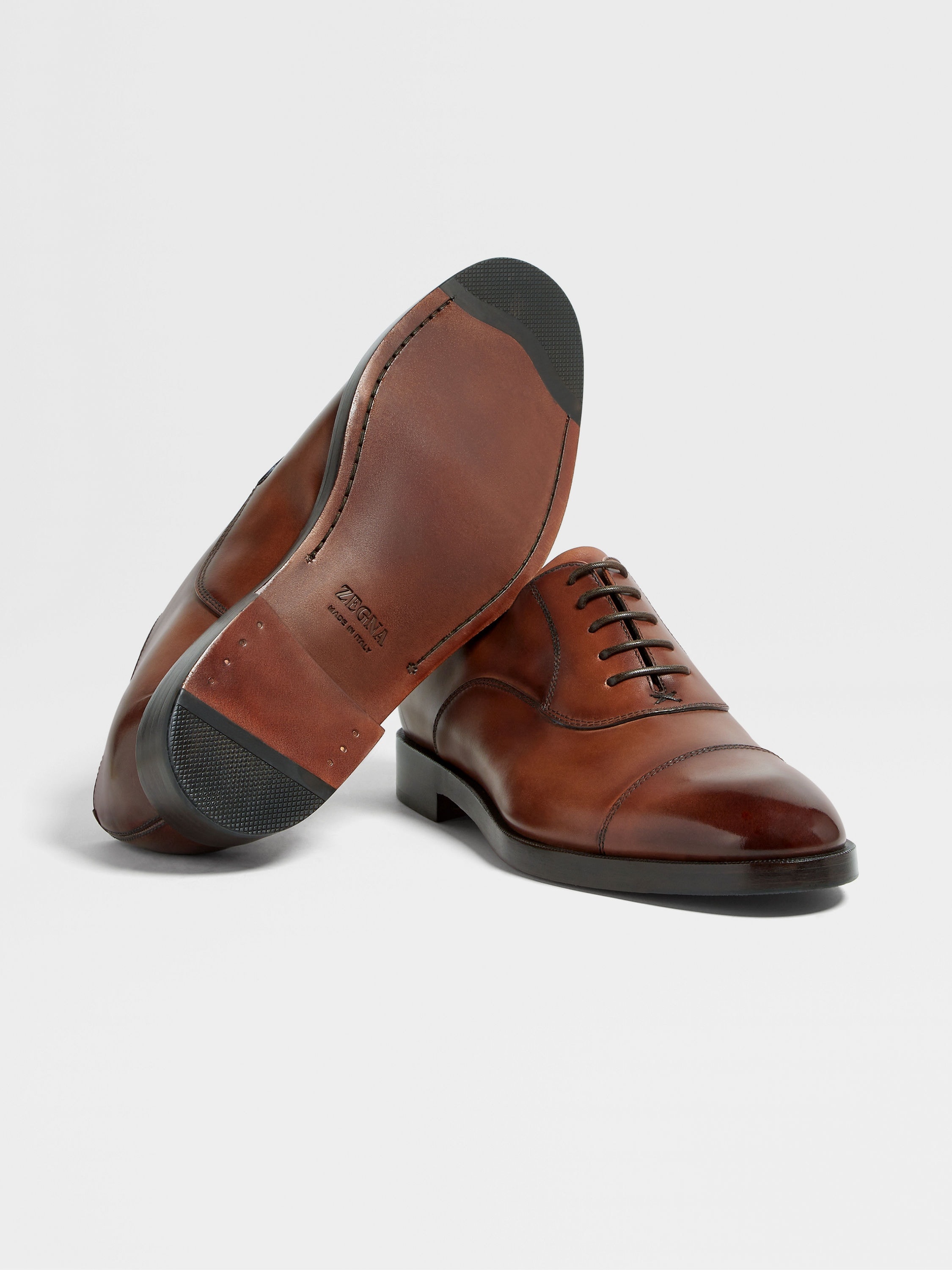 LIGHT BROWN LEATHER TORINO OXFORD SHOES - 2