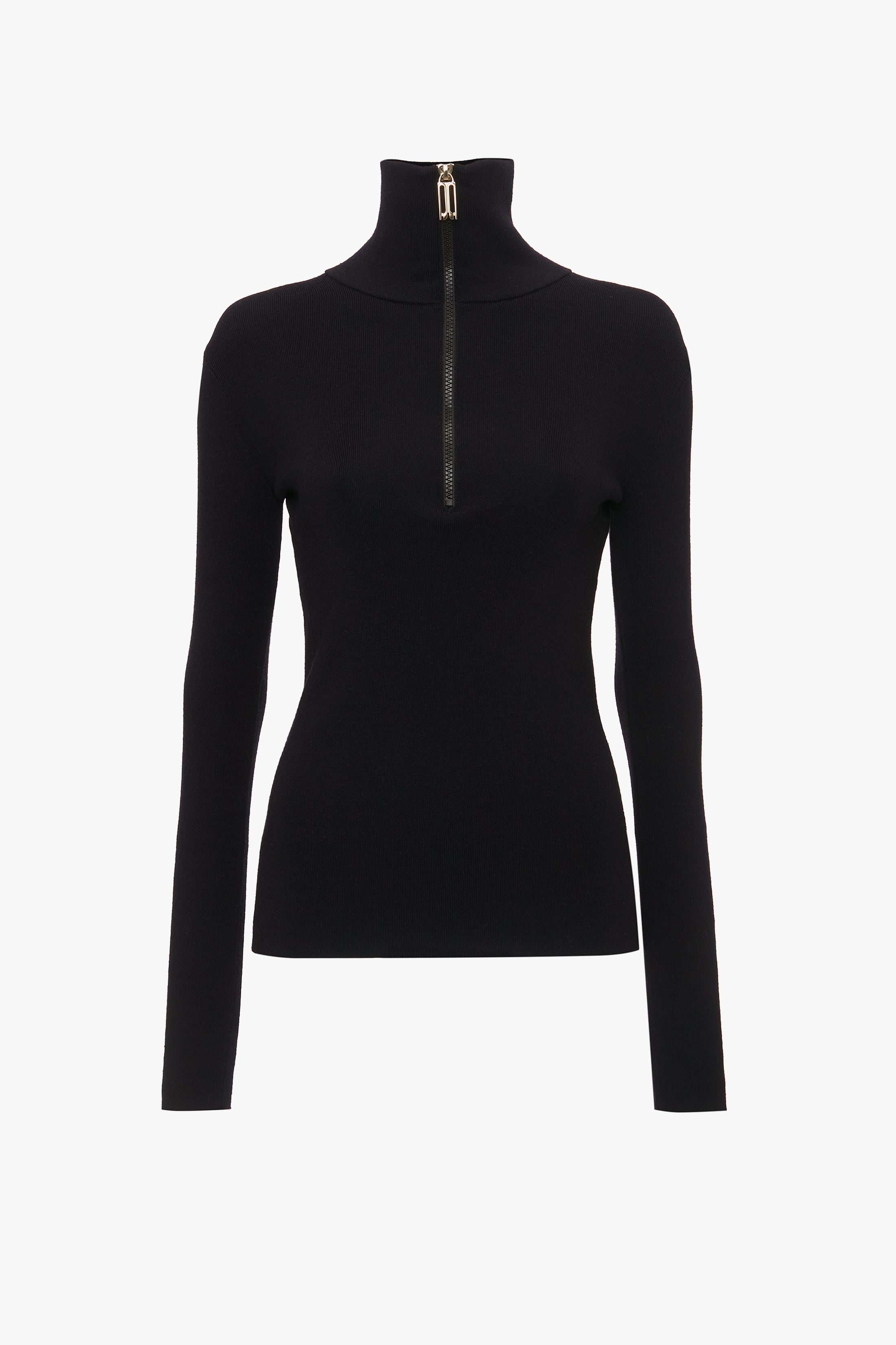 Half Zip High Neck Top In Ink Blue - 1