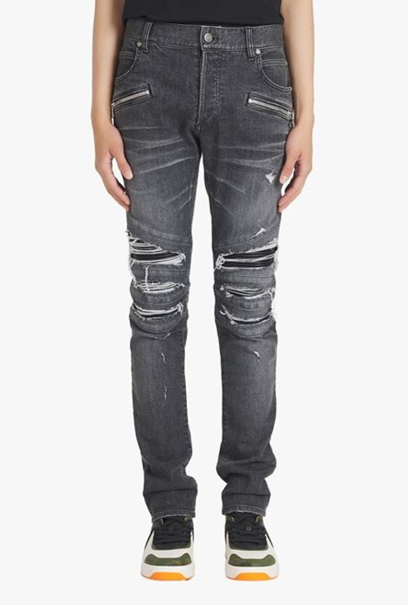 Slim cut ripped 검정 faded 면 청바지 5