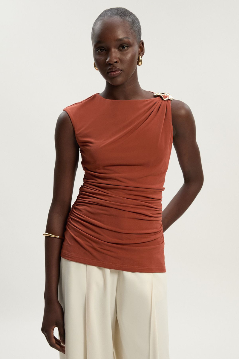 Drapey Crepe Trim Detail Ruched Top 1