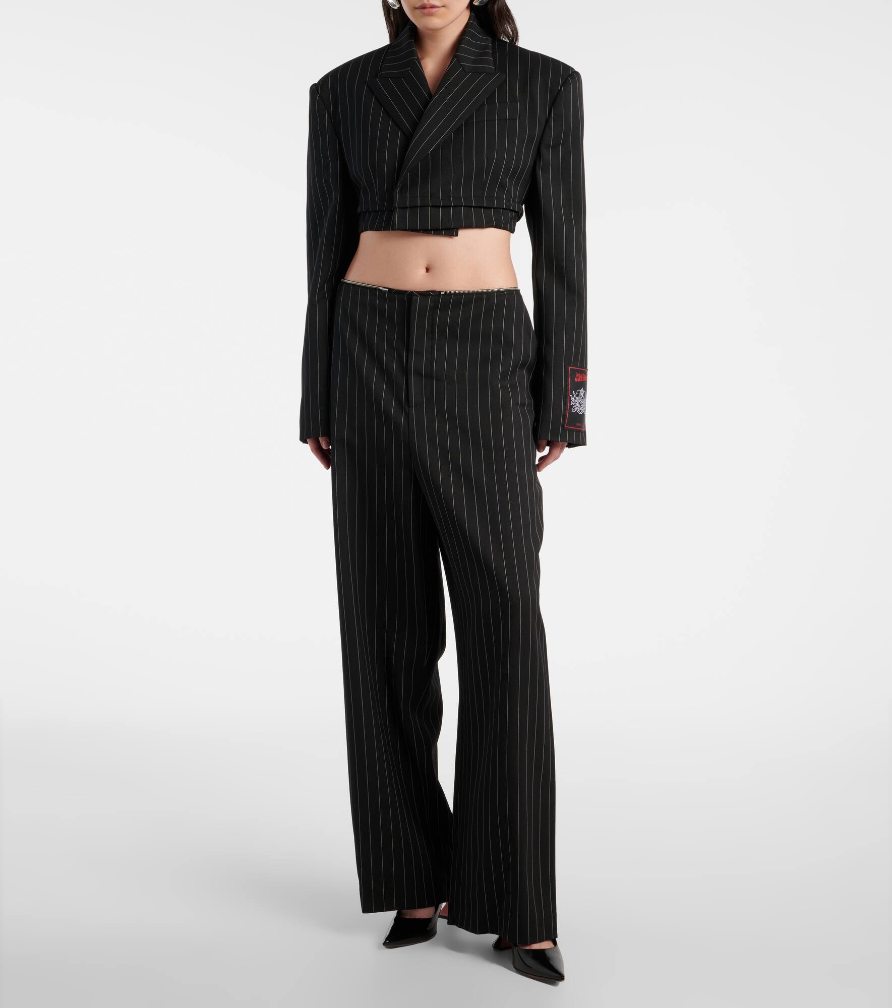 Pinstripe high-rise virgin wool wide-leg pants - 7