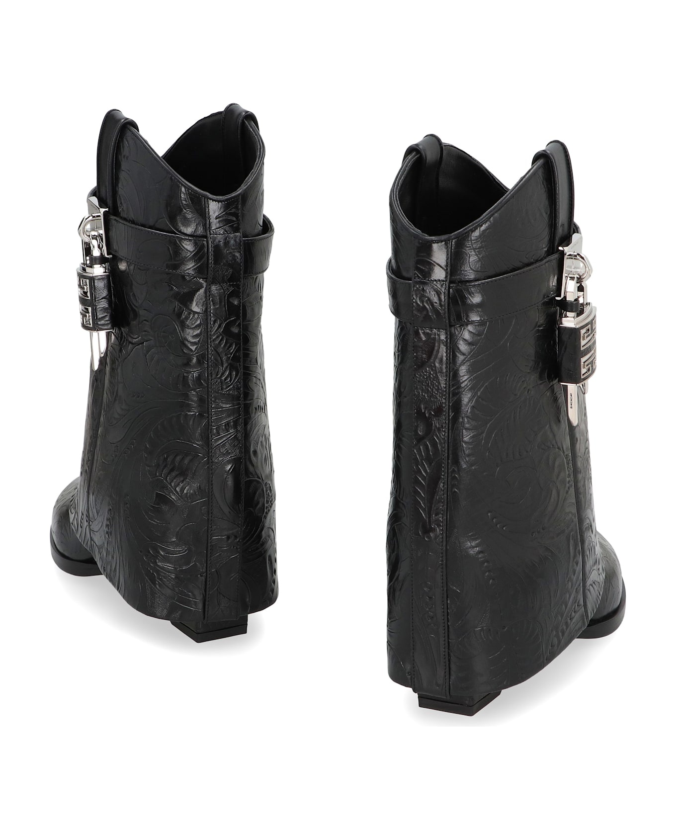 Shark Lock Cowboy Leather Ankle Boots - 4