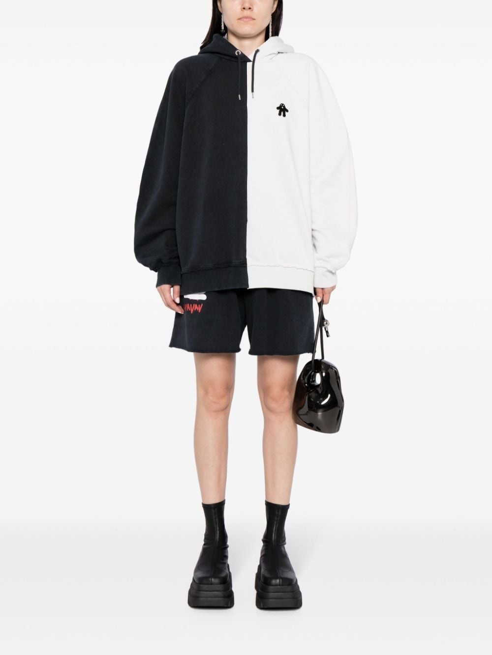colour-block cotton hoodie - 2